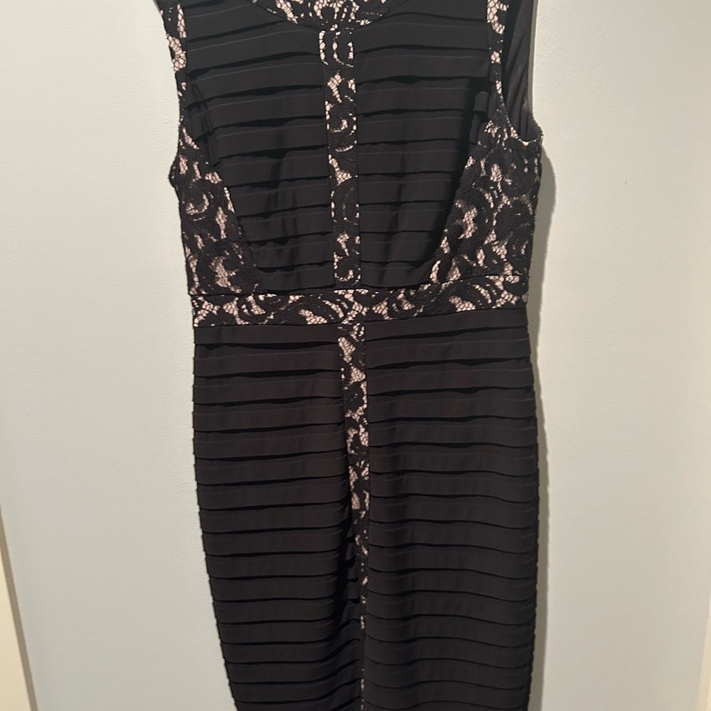 Adrianna Papell Black and Pink Lace Midi Dress